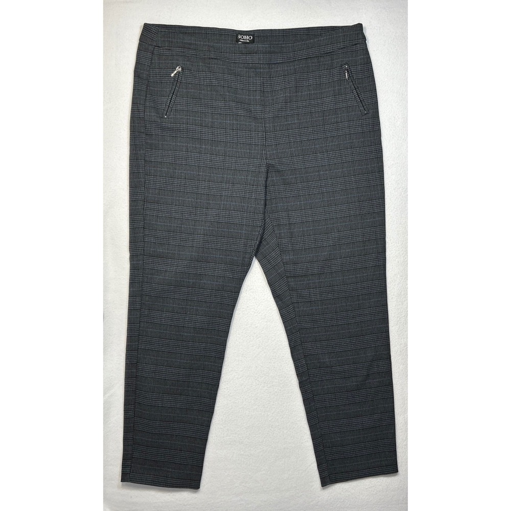 SOHO Apparel Ltd Gray Plaid Pants Womens 2X (38x25.5) Stretch Pull On No Pockets